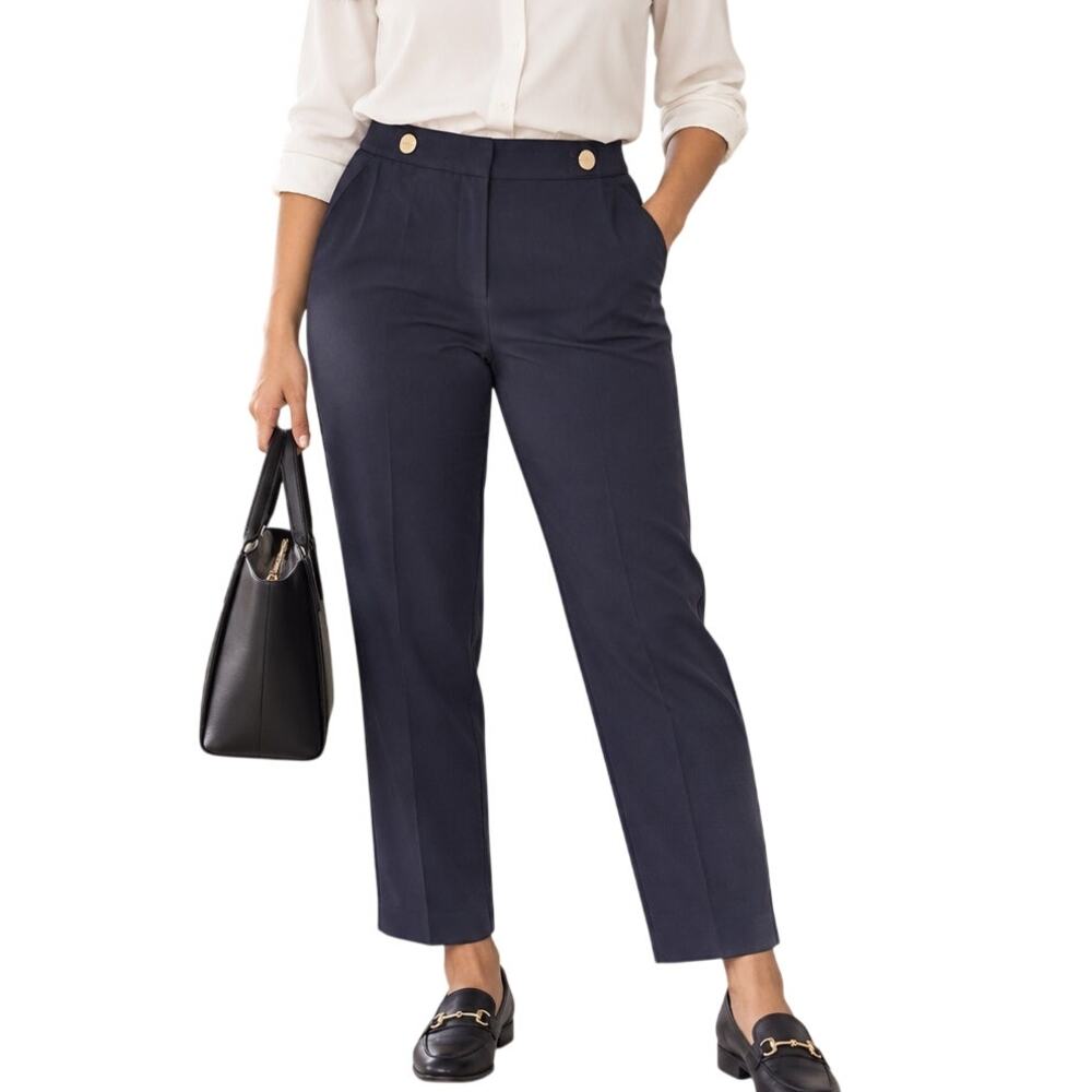 H&M Navy Tailored Ankle Pants 10 Gold Button Preppy Workwear